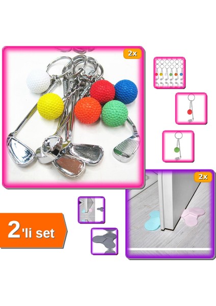 2 Adet Golf Anahtarlık Golf Severlere Özel + 2 Adet 3 Kademeli Kapı Stoperi - 2li Set W4K1A4