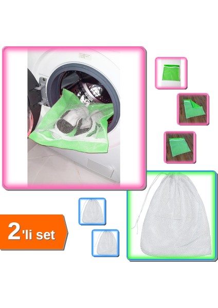 Yeşil Hassas Ayakkabı Yıkama Filesi 36X36 cm + Perde Yıkama Çamaşır Filesi 60X80 cm - 2li Set S9N2F