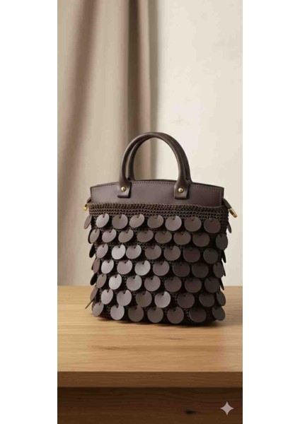 El Işlemesi Pul Detaylı Makrome Çanta