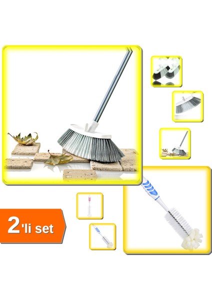 Maxi Oto Yıkama Saplı Temizlik Fırçası + Şişe Temizleme Fırçası - 2li Set J0A4F9