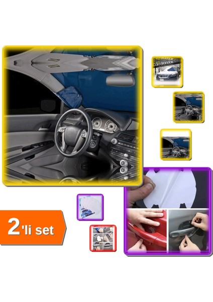 Araç Ön Camı Kar - Buz Brandası 150X70 cm + 8 Adet Çizilme Önleyici Sticker - 2li Set R7S1D2