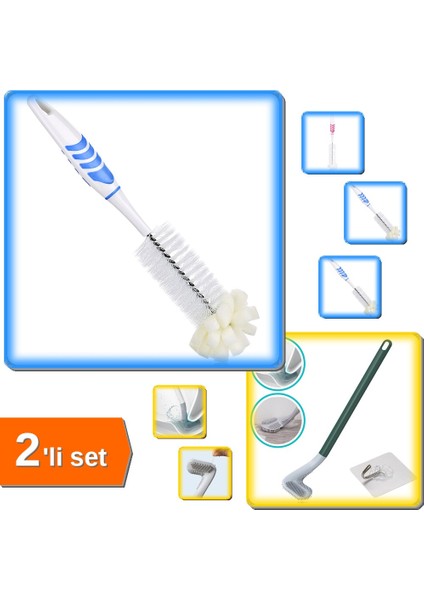 Şişe Temizleme Fırçası + Golf Sopası Tasarımlı Silikon Wc Klozet - 2li Set Y5V1P8