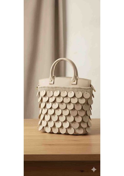 El Işlemesi Pul Detaylı Makrome Çanta