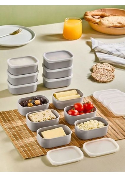 Aden Gri 12 Adet Saklama Kabı Seti - Sızdırmaz Kapaklı Kahvaltılık Çerezlik Saklama