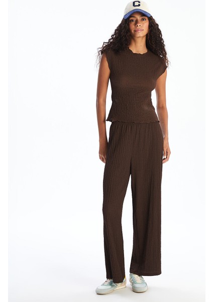 Yeni Sezon Beli Lastikli Dokulu Kadın Pantolon