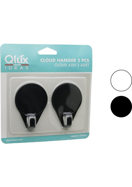 2pcs Cloud Askı Siyah - Beyaz Plastik Yapışkanlı Montaj (5224)