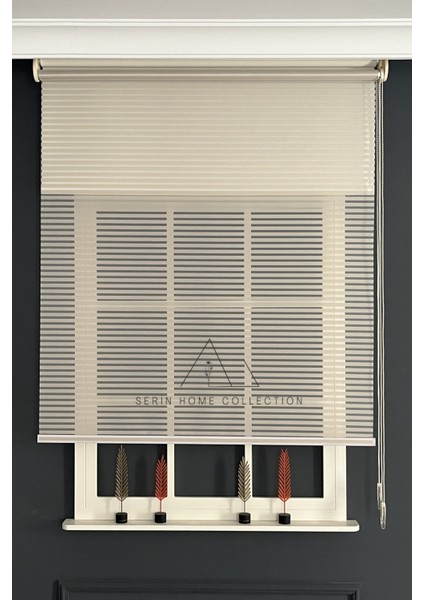 Bej Jaluzi Görünümlü Tül ve Stor Perde (Dayanıklı Alüminyum Kasa)