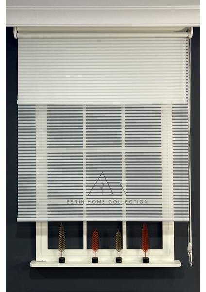 Krem Jaluzi Görünümlü Tül ve Stor Perde (Dayanıklı Alüminyum Kasa)