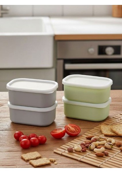 Aden 4 Adet Yeşil ve Gri Saklama Kabı Seti - Sızdırmaz Kapaklı Kahvaltılık Çerezlik Saklama