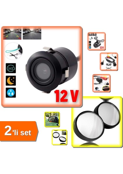 Araç Kamerası Tek Tampon Geri Görüş Kamerası + 2 Adet Ayarlanabilir Kör Nokta Ayna - 2li Set X4G5Q6