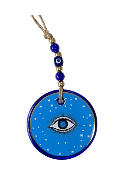 Açık Mavi Yıldız Işlemeli Göz Model Duvar Süsü Nazar Boncuklu Duvar Dekoru fiyatları