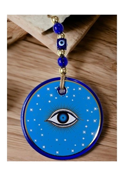 Açık Mavi Yıldız Işlemeli Göz Model Duvar Süsü Nazar Boncuklu Duvar Dekoru indirimleri