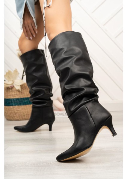 ZRİN-2001 Siyah Ince Topuklu Körüklü Premium Kadın Çizme fiyatları