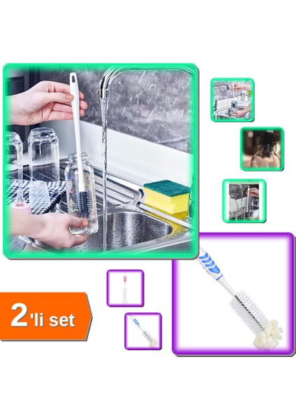Silikon Biberon ve Şişe Temizleme Fırçası - Hijyenik Kullanım - 2li Set M4L8G7