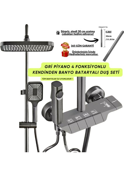 Piyano Duş Seti Premium Tuşlu ( Antrasit )