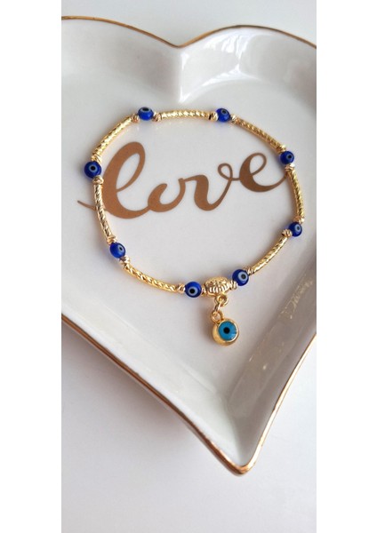 Hediyelik Altın Rengi Nazar Boncuklu Bileklik