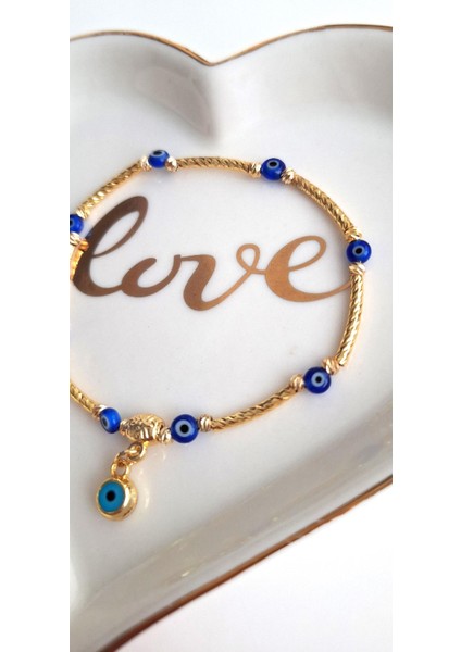 Hediyelik Altın Rengi Nazar Boncuklu Bileklik modelleri