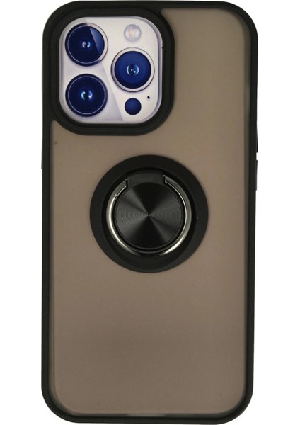 iPhone 15 Pro Max Kılıf Montreal Yüzüklü Silikon Kapak - Siyah