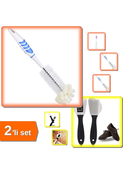 Şişe Temizleme Fırçası + Üç Taraflı Taşınabilir Süet Bot Ayakkabı Bakım Fırçası - 2li Set P2C1G5