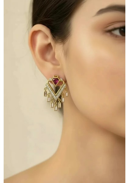 VIP Üçgen Bordo Küpe