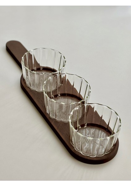 3'lü Akasya Standlı Cam Kase Seti