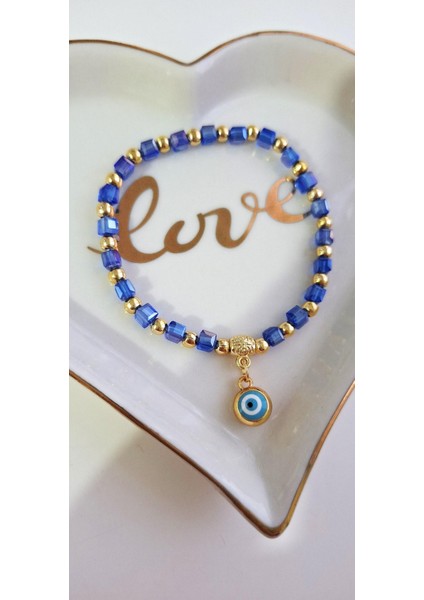 Hediyelik Kristal Taşlı Nazar Boncuklu Bileklik - Mavi fiyatları