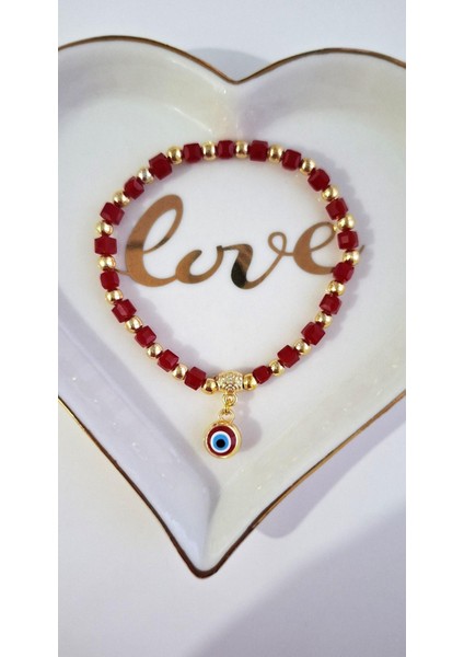 Yeni Yıl Hediyelik Kristal Taşlı Nazar Boncuklu Kırmızı Bileklik fiyatları