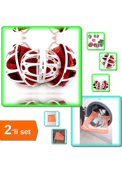 Sütyen Yıkama Topu Koruyucu + Turuncu Fermuarlı Ayakkabı Yıkama Filesi - 2li Set M0WVL1