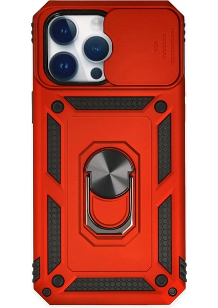 iPhone 14 Pro Max Kılıf Pars Lens Yüzüklü Silikon - Kırmızı