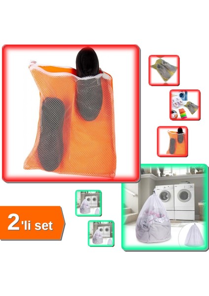 Fermuarlı Hassas Çamaşır Ayakkabı Filesi 36X36 cm + Çamaşır Yıkama Filesi 30X40 cm - 2li Set N9E9K8