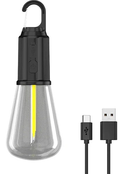 Rustik Taşınabilir Şarjlı Tasarruflu Ampul 10W LED Lamba Type-C Şarj Askılı Asma Aydınlatma T020 (5224) AZ-522489GTA16448