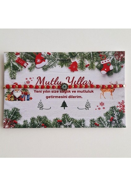 Yeni Yıl Hediyesi Kartlı Kristal Taşlı Nazar Boncuklu Kırmızı Bileklik fiyatları