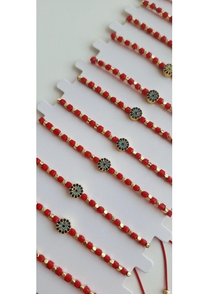 Yeni Yıl Hediyesi Kartlı Kristal Taşlı Nazar Boncuklu Kırmızı Bileklik modelleri