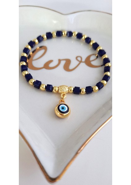 Hediyelik Kristal Taşlı Nazar Boncuklu Bileklik - Lacivert fiyatları