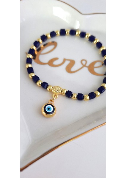 Hediyelik Kristal Taşlı Nazar Boncuklu Bileklik - Lacivert modelleri