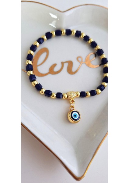Hediyelik Kristal Taşlı Nazar Boncuklu Bileklik - Lacivert fırsatları