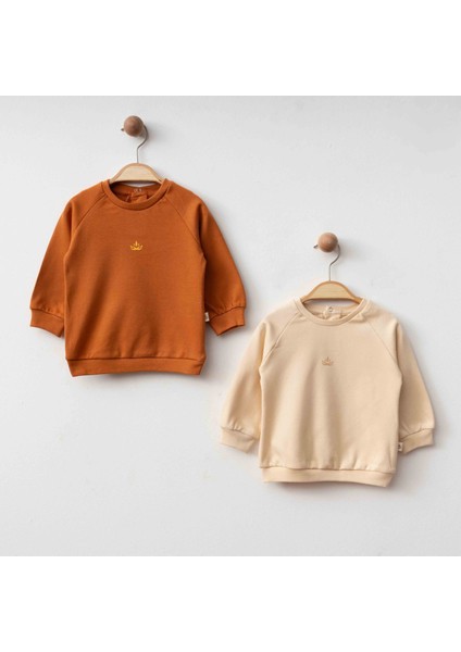 Organik Bebek Sweatshirt Seti – Tarçın & Bej
