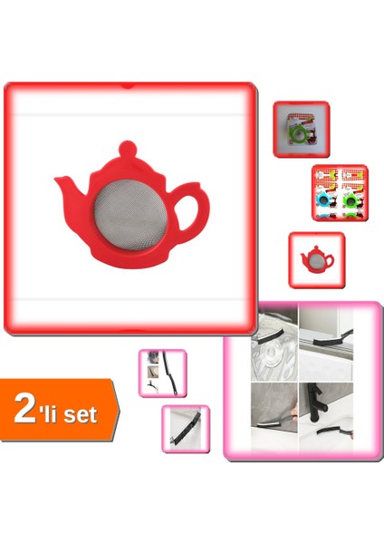 Çay Süzgeci Demlik Şeklinde + Kavisli Ince Kıl Detaylı Temizlik Fırçası Banyo Mutfak - 2li Set J3H0B