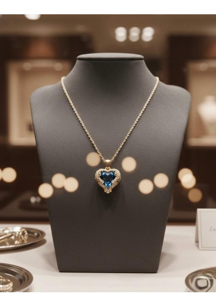 Vip Çelik Mavi Kalp Kolye