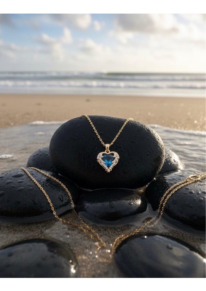 Vip Çelik Mavi Kalp Kolye modelleri