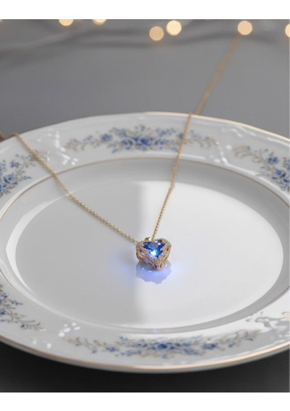 Vip Çelik Mavi Kalp Kolye