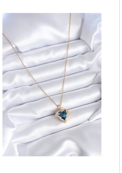 Vip Çelik Mavi Kalp Kolye