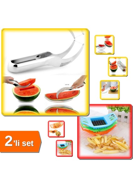 Karpuz Kavun Dilimleme Bıçağı + Patates Dilimleyici Pratik - Mutfak Gereçleri - 2li Set Y0E7M8
