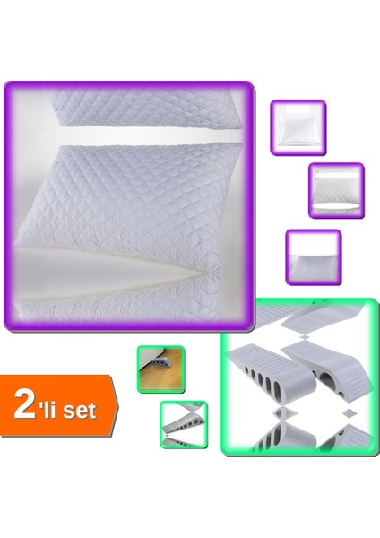 2 Adet Yastık Koruyucu Alez 50X70 cm + 2 Adet Gri Kapı Stoperi - 2li Set H6U0T6