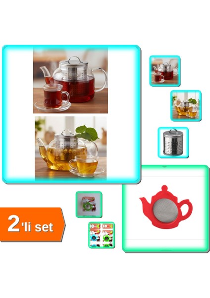 Çay Süzgeci Büyük Boy Paslanmaz Çelik Demlik Içi + Çay Süzgeci Demlik Şeklinde - 2li Set G0D5A1