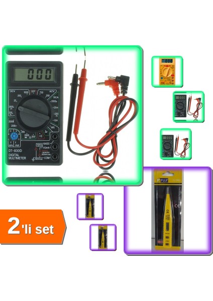 Avometre Multimetre Ölçü Aleti + Dijital Kontrol Kalemi Tornavida Faz Ölçer - 2li Set Y8N8H5