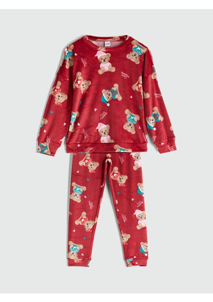 Yeni Sezon Bisiklet Yaka Kadife Kız Çocuk Pijama Takımı