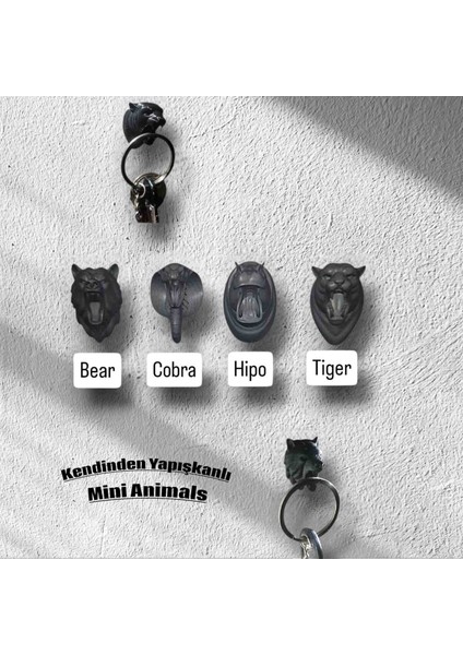 3D Art Anahtarlık Anahtar Askısı Mini 4 Lü Hayvanlar Alemi