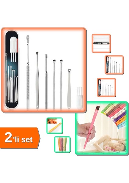 Spiral Kulak Temizleme Paslanmaz Çelik Set + 2 Adet Kulak Temizleme Mumu - 2li Set G9M4N1