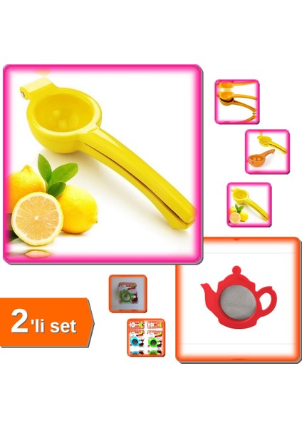 Pratik Limon Sıkacağı Limonatör Plastik + Şık Çay Süzgeci Demlik Modeli - 2li Set K7L1E4